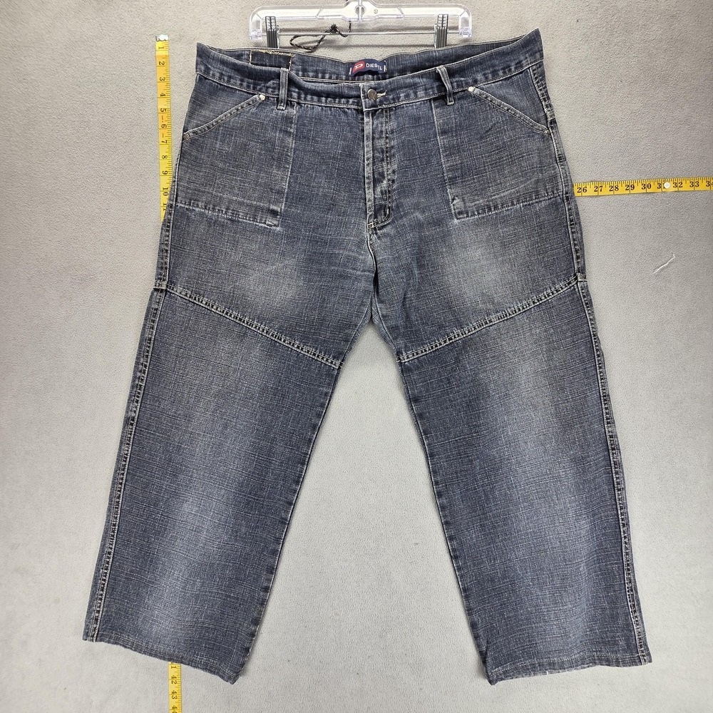 Diesel Jeans Mens 42x28 Blue Relaxed Straight Workwear Paneled Button Fly Denim